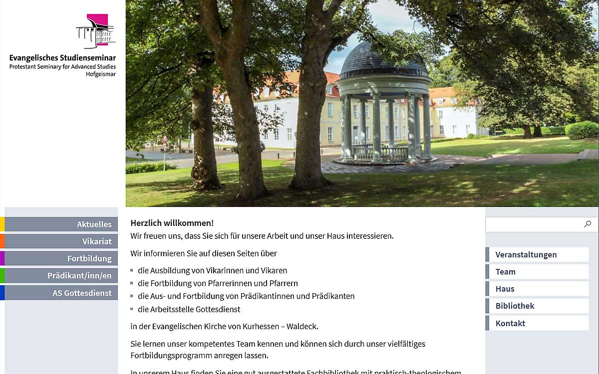 Internetauftritt des Evangelischen Studienseminars Hofgeismar